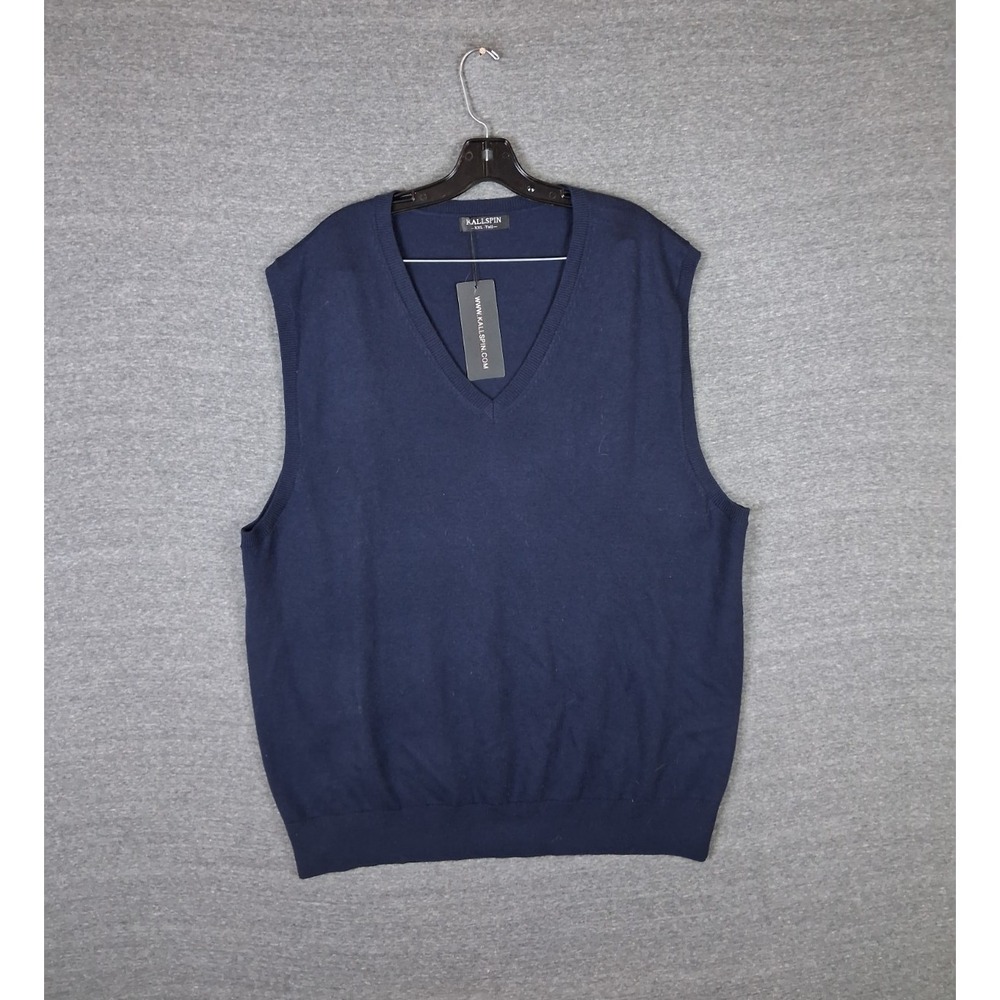 NEW Kallspin Mens Sweater 2XL Tall Blue Wool Cashmere‎ Vest Pullover Academia